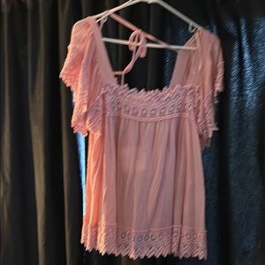 Pink Flutter Sleeve Ruffled Blouse